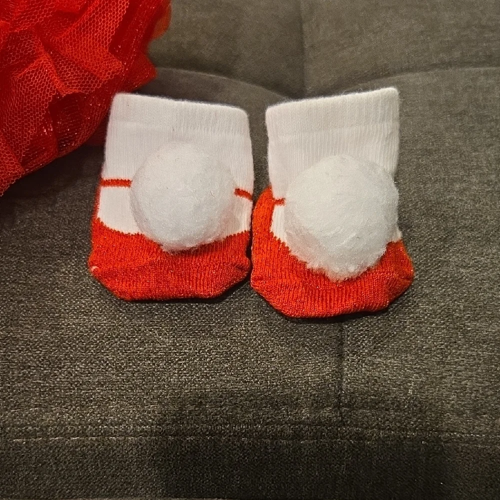 Vibrant Red Tutu and Pom-Pom Sock Set for Baby